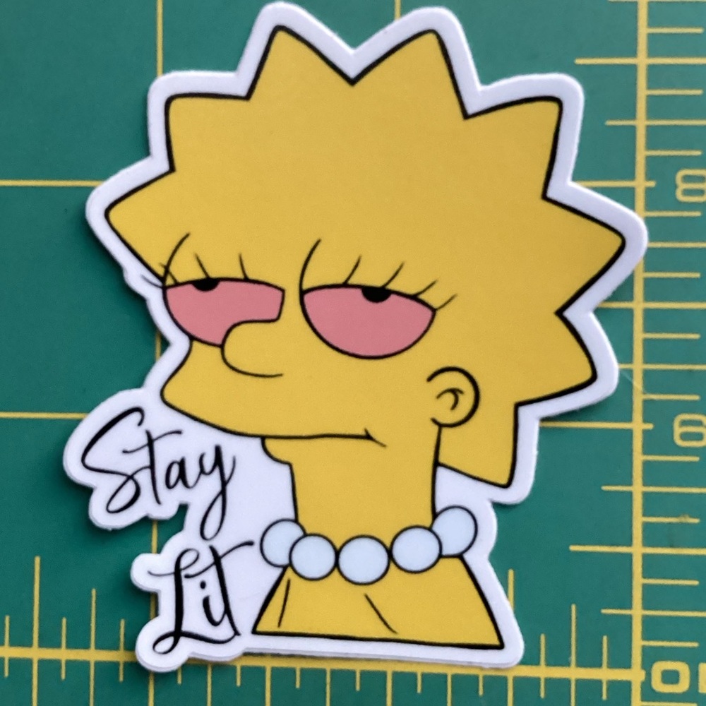 OOP Lisa Simpson Stoner Vinyl Sticker Hippie Simpsons Gifts Cartoon Art Yeti
